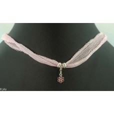 Pink flower with silk bracelet/necklace (light pink)